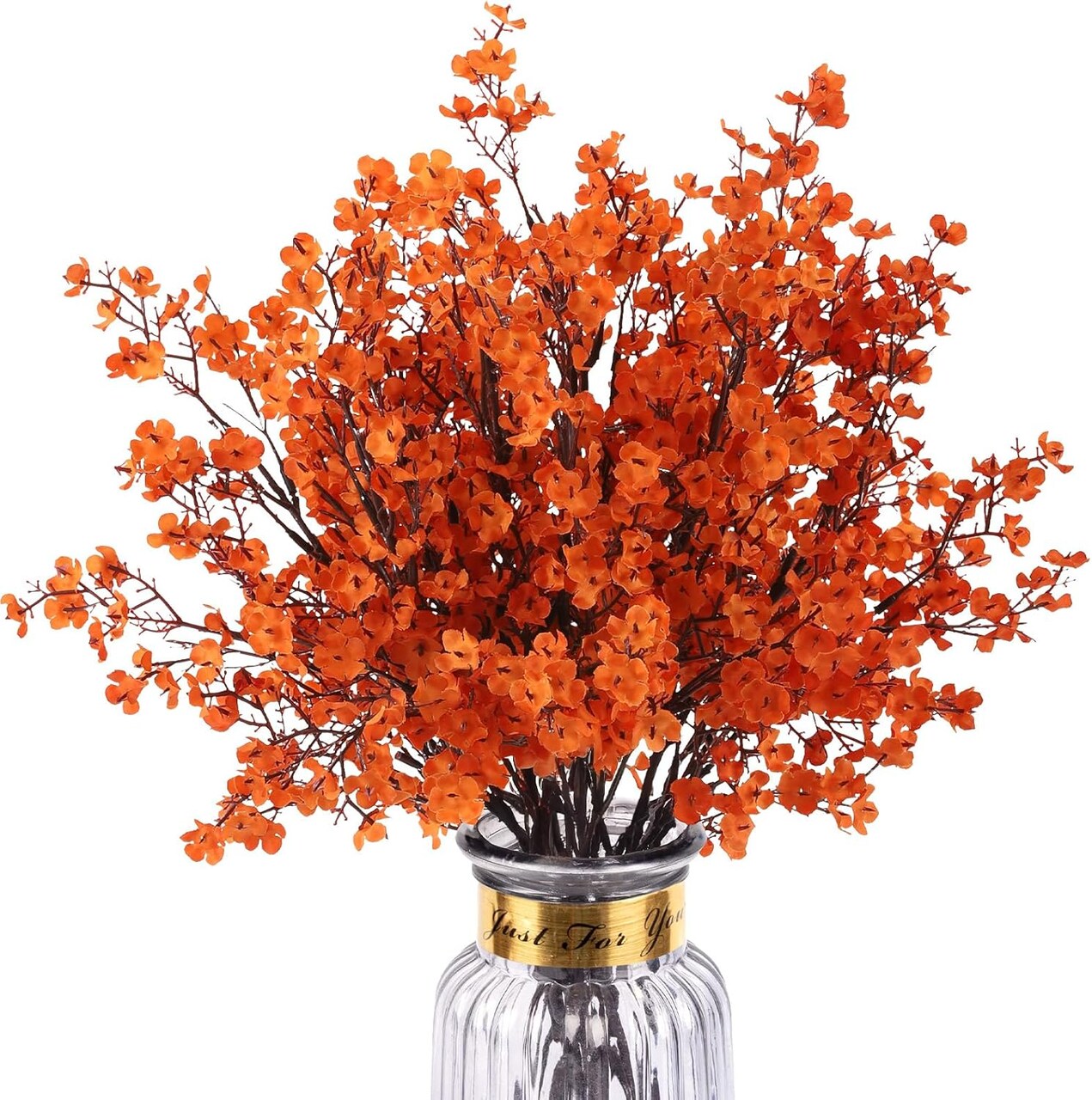 8PCS Artificial Baby’s Breath Flowers – Real Touch Orange Faux Fall Floral Stems, Silk Bouquet for Vase, Wedding, Home, Office, Table Centerpieces, Party & Christmas Decorations